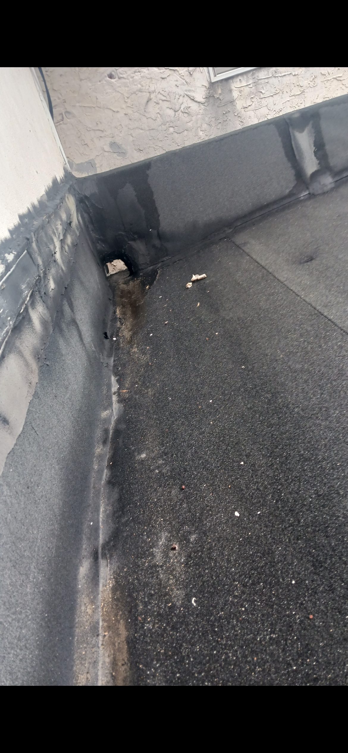 Before and After Pictures Black Granulated Rubber and New Downspouts to take water off of the Roof — photo 2